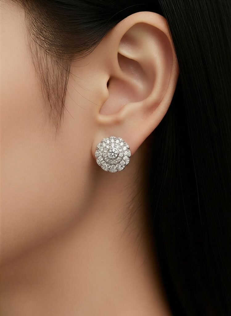 Silver MOIS 0.46ct Encased Circle Earrings Vvs D