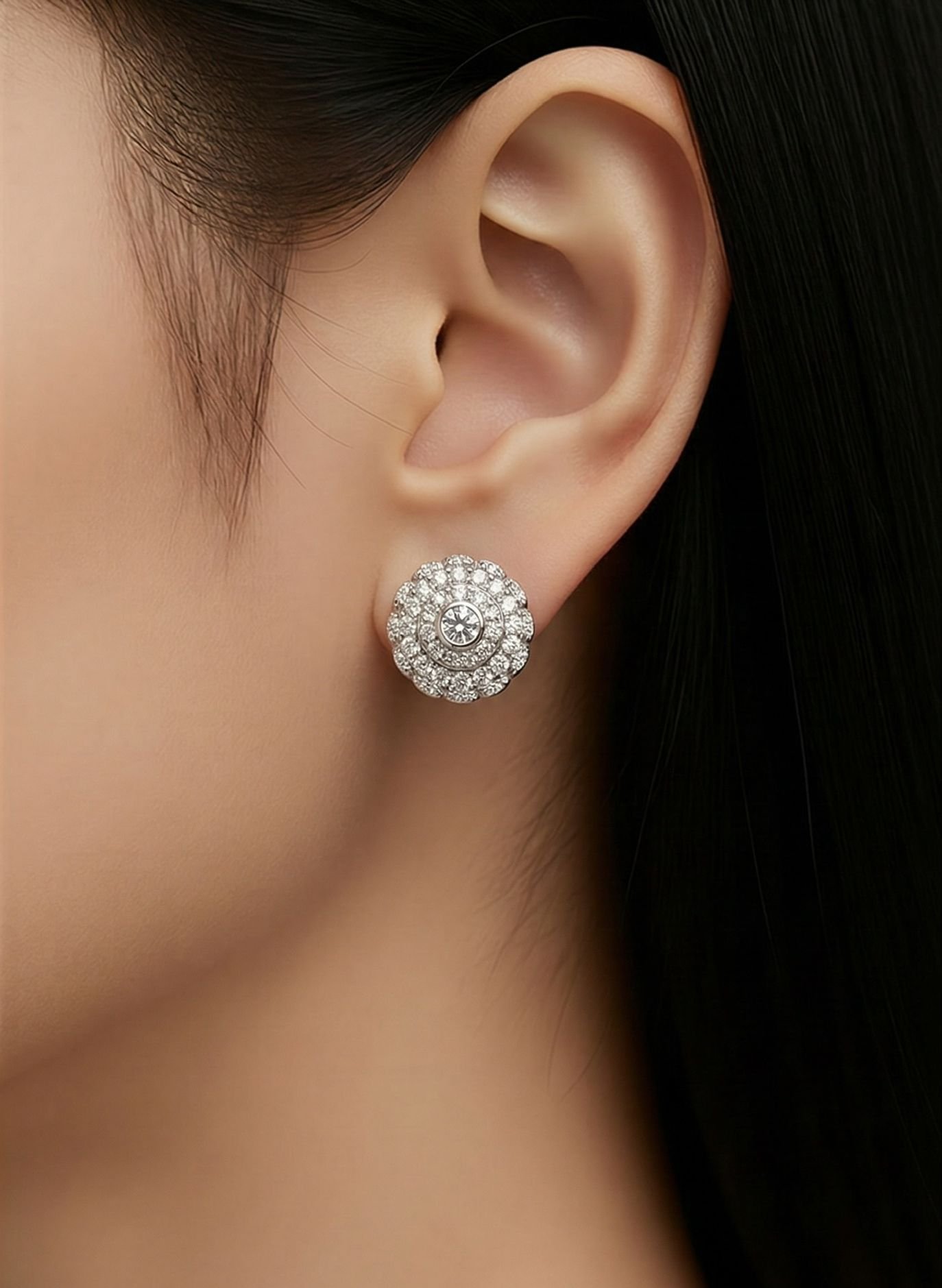 Silver MOIS 0.46ct Encased Circle Earrings Vvs D
