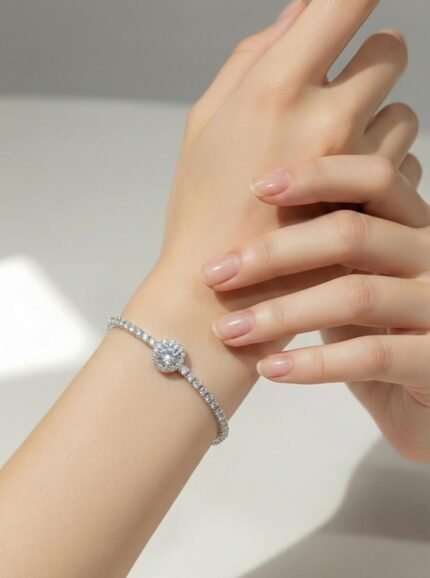 Silver MOIS Fancy Round Solitaire Tennis Bracelet 8.75ct